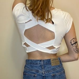 Super cute open back white crop top!